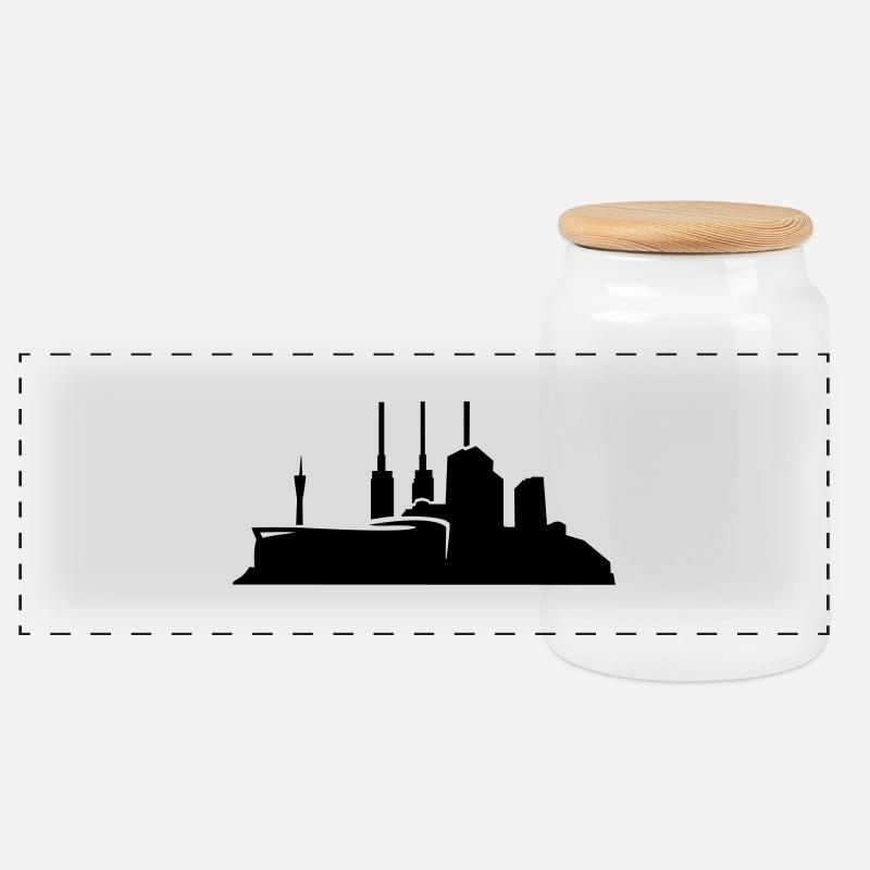 Hannover // Skyline // Silhouette // Skylineshirt - Panorama Keksdose mit Holzdeckel - Weiß