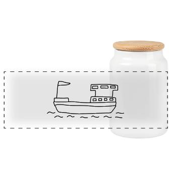 Schiff Hausboot - Panorama Keksdose mit Holzdeckel - Weiß - Vorne