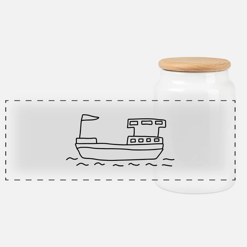 Schiff Hausboot - Panorama Keksdose mit Holzdeckel - Weiß