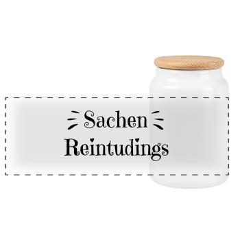 Sachen Reintudings - lustiges Motiv für Taschen - Panorama Keksdose mit Holzdeckel - Weiß - Vorne