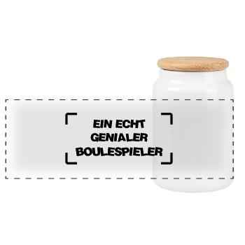 Boulespieler / Boulespielerin / Petanque / Boule - Panorama Keksdose mit Holzdeckel - Weiß - Vorne