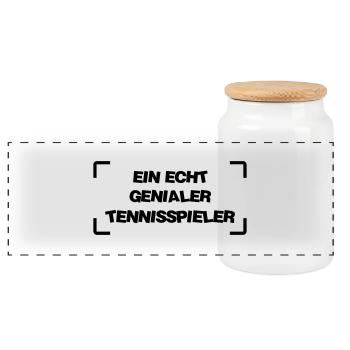 Tennis / Tennisspieler / Tennisspielerin Tennisman - Panorama Keksdose mit Holzdeckel - Weiß - Vorne