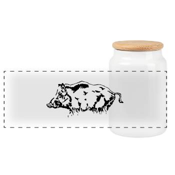 Wild Boar - Wildschwein - Panorama Keksdose mit Holzdeckel - Weiß - Vorne