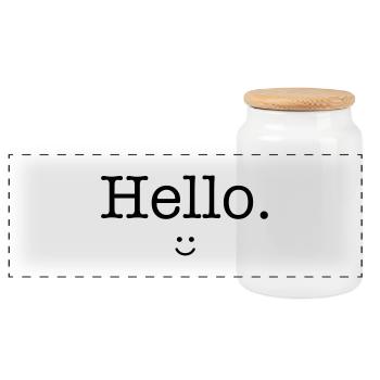 Hello :) - Panoramic Cookie Jar with Wooden Lid - white - Front