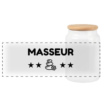 Massage Masseur Masseuse Work Job Travail - Panoramic Cookie Jar with Wooden Lid - white - Front