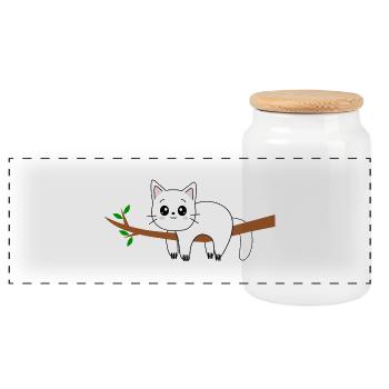 weiße Kawaii Katze Katze weiß Katzen Geschenk - Panorama Keksdose mit Holzdeckel - Weiß - Vorne