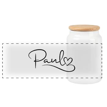 Paul Name Vorname Herzdekor - Panorama Keksdose mit Holzdeckel - Weiß - Vorne