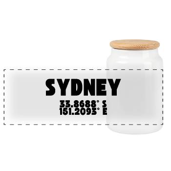 Sydney - Design mit Koordinaten - Panorama Keksdose mit Holzdeckel - Weiß - Vorne