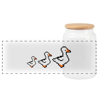 Pixel Ducks - Panoramic Cookie Jar with Wooden Lid - white - Front