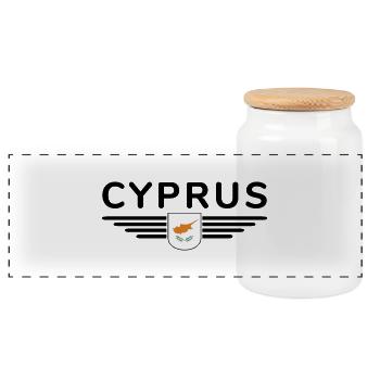 Cyprus Design – Island of Diversity - Panoramic Cookie Jar with Wooden Lid - white - Front