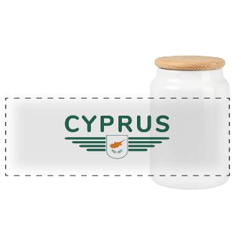 Cyprus Design – Island of Diversity - Panoramic Cookie Jar with Wooden Lid - white - Front