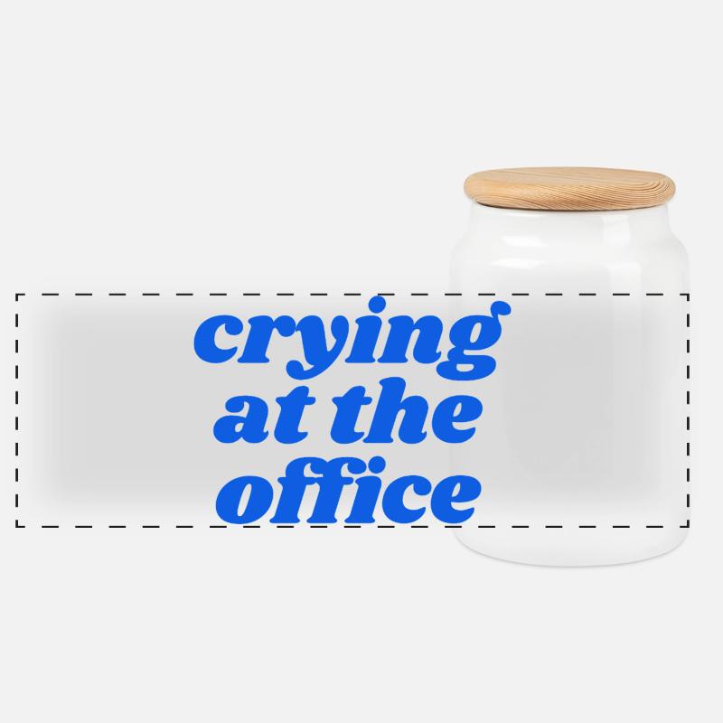 crying at the office - Panoramic Cookie Jar with Wooden Lid - white