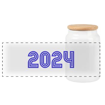 2024. WEIHNACHTEN. JAHR. JAHRESTAG. RUHESTAND. FEST - Panorama Keksdose mit Holzdeckel - Weiß - Vorne