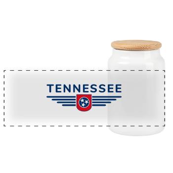 Tennessee Fan T-Shirt – Music & Love of Home - Panoramic Cookie Jar with Wooden Lid - white - Front