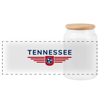 Tennessee Fan T-Shirt – Music & Love of Home - Panoramic Cookie Jar with Wooden Lid - white - Front