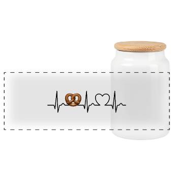 ECG Curve - Heart Curve - Pulse - Food - Pretzel - Panoramic Cookie Jar with Wooden Lid - white - Front