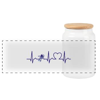 Heart Curve - Pulse - ECG - Astronaut - Space - Panoramic Cookie Jar with Wooden Lid - white - Front