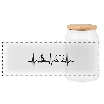 Foil Surfer - Surfer - Heart Curve - Pulse - ECG - Panoramic Cookie Jar with Wooden Lid - white - Front