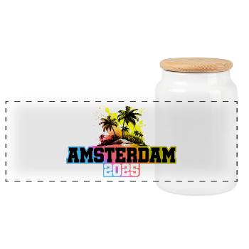Amsterdam 2025 Palmiers Multicolores - Boîte à biscuits avec couvercle en bois - blanc - Devant