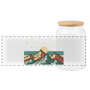 Berglandschaft mit Sonnenstrahlen - Panorama Keksdose mit Holzdeckel - Weiß - Vorne