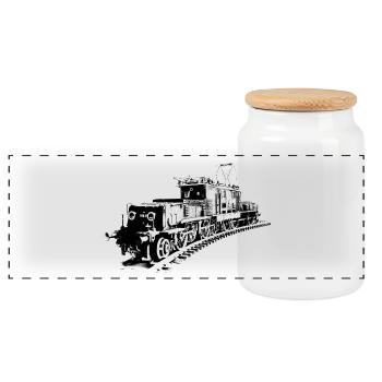 Locomotive "Crocodile" - Panoramic Cookie Jar with Wooden Lid - white - Front