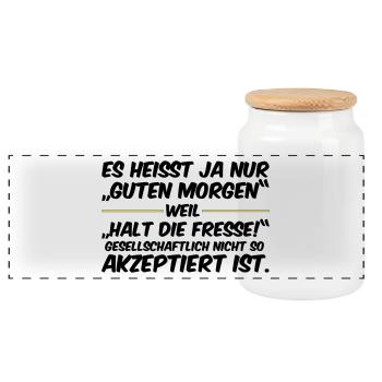 Good morning, Shut up - Panoramic Cookie Jar with Wooden Lid - white - Front