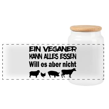 Ein Veganer kann alles essen! - Panorama Keksdose mit Holzdeckel - Weiß - Vorne
