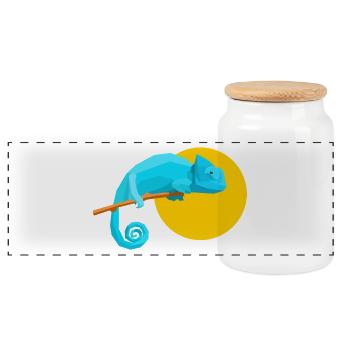 Geometric Chameleon - Panoramic Cookie Jar with Wooden Lid - white - Front