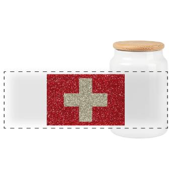 Schweizerfahne Glitzer Heimat Tradition Flagge - Panorama Keksdose mit Holzdeckel - Weiß - Vorne