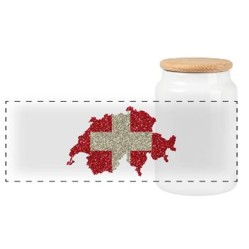 Schweizerfahne Glitzer Heimat Tradition Karte - Panorama Keksdose mit Holzdeckel - Weiß - Vorne