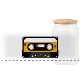 Music cassette design gift - Panoramic Cookie Jar with Wooden Lid - white - Front