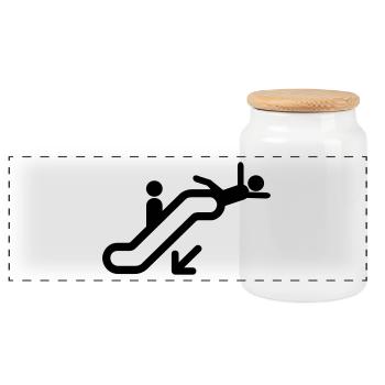 Rolltreppe Cartoon Comic Geschenkidee falsch - Panorama Keksdose mit Holzdeckel - Weiß - Vorne