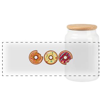 Donut Muffin Coole Kuchen Bild Bunt Geschenkidee - Panorama Keksdose mit Holzdeckel - Weiß - Vorne