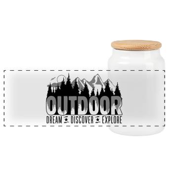 Outdoor - Dream Discover Explore - Panorama Keksdose mit Holzdeckel - Weiß - Vorne