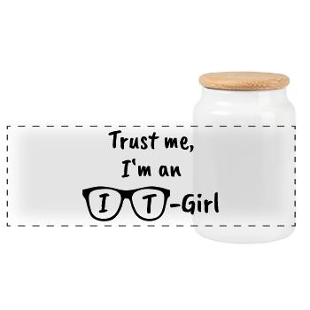 Trust me I'm an IT girl - Panoramic Cookie Jar with Wooden Lid - white - Front