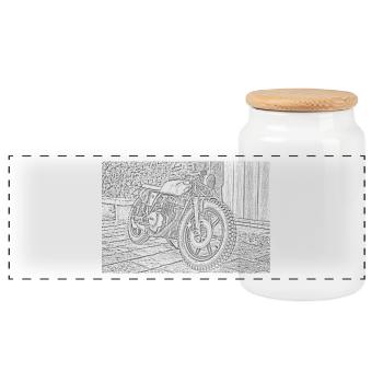 croquis moto - Boîte à biscuits avec couvercle en bois - blanc - Devant
