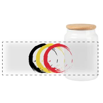 Circle brush Belgium flag flag design colors - Panoramic Cookie Jar with Wooden Lid - white - Front