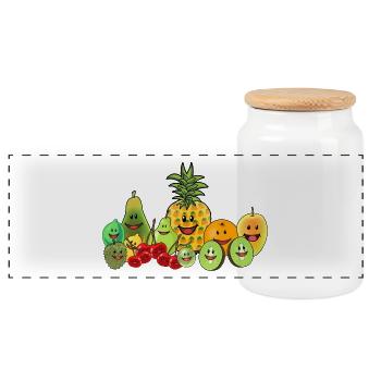 Obst Früchte Frucht Vegan Veganer Speise Sommer - Panorama Keksdose mit Holzdeckel - Weiß - Vorne
