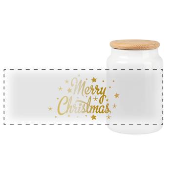 Frohe Weihnachten - Panorama Keksdose mit Holzdeckel - Weiß - Vorne