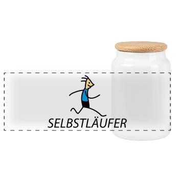 Selbstläufer (b) - Panorama Keksdose mit Holzdeckel - Weiß - Vorne