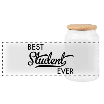 college student - Panoramic Cookie Jar with Wooden Lid - white - Front