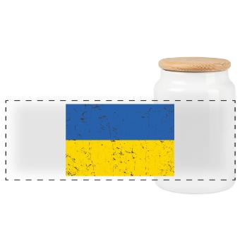 Ukraine Flag Distressed Cool - Panoramic Cookie Jar with Wooden Lid - white - Front