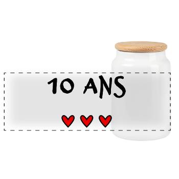 10 ANS. 10e ANNIVERSAIRE. ANNIVERSAIRE 10 ANS - Boîte à biscuits avec couvercle en bois - blanc - Devant