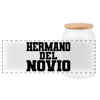 Hermano del Novio Groom's Brother Wedding Gift - Panoramic Cookie Jar with Wooden Lid - white - Front
