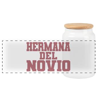 Hermana del Novio Groom's Sister Wedding Gift - Panoramic Cookie Jar with Wooden Lid - white - Front