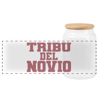 Tribu del Novio Groom's Tribe Wedding Groomsmen - Panoramic Cookie Jar with Wooden Lid - white - Front