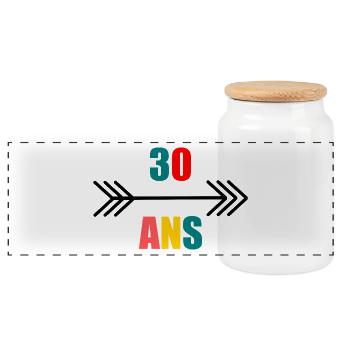 30 ANS. 30e ANNIVERSAIRE. ANNIVERSAIRE 30 ANS. 30 - Boîte à biscuits avec couvercle en bois - blanc - Devant
