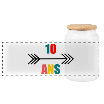10. 10 ANS. 10e ANNIVERSAIRE. ANNIVERSAIRE 10 ANS. - Boîte à biscuits avec couvercle en bois - blanc - Devant