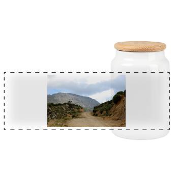 Berg Berge Berglandschaft Poster - Panorama Keksdose mit Holzdeckel - Weiß - Vorne