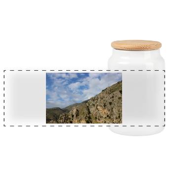 Berg Berge Berglandschaft Poster - Panorama Keksdose mit Holzdeckel - Weiß - Vorne